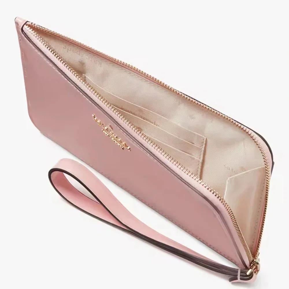 Kate Spade Lucy Patent Leather Medium L-zip Wristlet Tea Rose